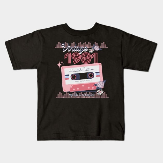 Vintage 1981 Limited Edition Music Cassette Birthday Gift Kids T-Shirt by Mastilo Designs